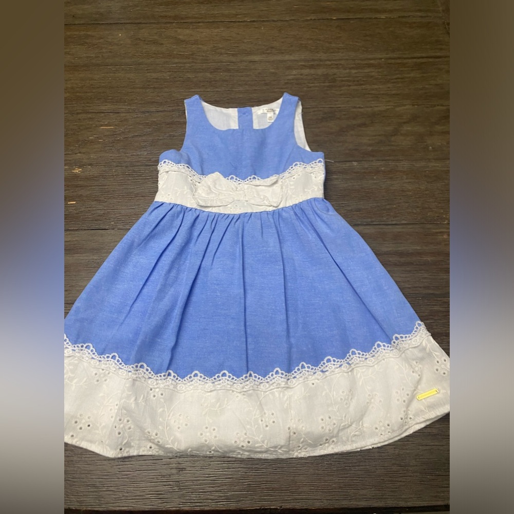 Tahari Blue and White Eyelet Cotton Sundress for Girls